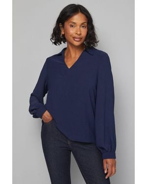 Wallis Collared Woven Blouse - Blue