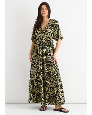 Gini London Animal Print Wrap Skater Maxi Dress - Green