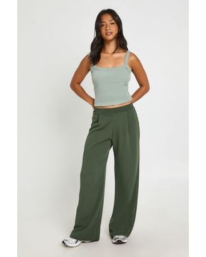 Boohoo Petite Basics Wide Leg Trousers - Green