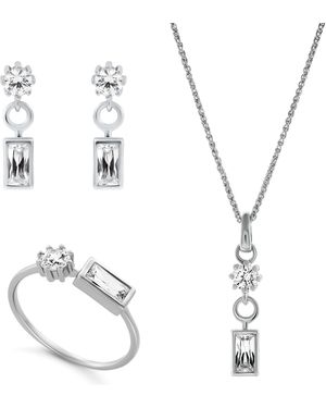 Orphelia 'Madelyn' 925 Sterling Set: Necklace + Earrings + Ring - Metallic