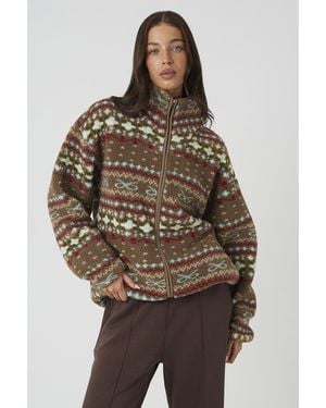Brave Soul Sherpa Fleece Festive Print Sweatshirt - Brown