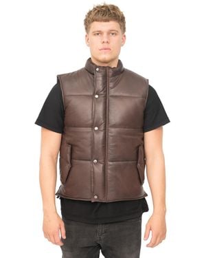 Infinity Leather Classic Puffer Waistcoat-Nottingham - Brown