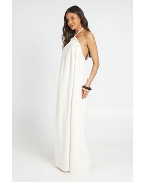 Boohoo Textured Halterneck Stud Detail Trapeze Dress - White