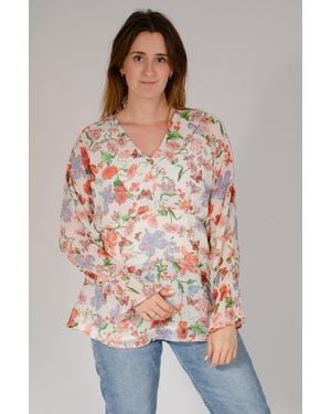 Simply Be Floral Ivory V Neck Blouse - Multicolour