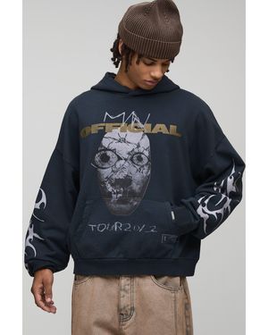 BoohooMAN Oversized Premium Official Skull Washed Printed Hoodie Cotton - Blue