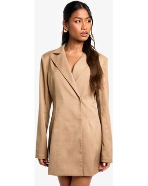 Boohoo Structured Oversized Wrap Over Blazer Dress - Natural