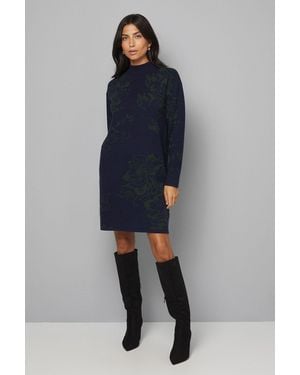 Wallis Floral Jacquard Knitted Dress - Blue