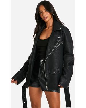 Boohoo Petite Ultimate Oversized Faux Leather Biker Jacket - Black