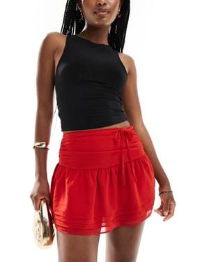Kaiia Exclusive Ruffle Hem Tie Detail Mini Skirt - Red