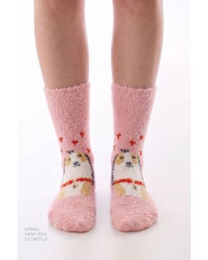 Penti Cuteness Dog Pattern Crew Socks - Pink