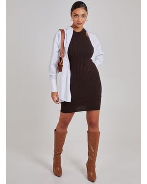 Pink Vanilla Rib Bodycon Mini Dress - Brown