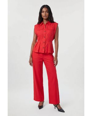 Karen Millen Premium Viscose Linen Woven Straight Leg Trouser - Red