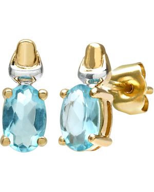 DIAMANT L'ÉTERNEL 9ct Geel- En Witgouden Oorbellen Met Zirkonia Gemaakt Van Aquamarijn Geboortesteen - Blauw