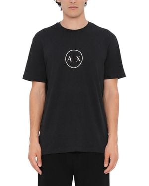 Armani Exchange T Shirts Crew Neck Casual Cotton Pullover Regular Fit - Black