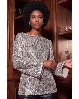 Roman Sequin Bow Back Top - Metallic