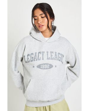 Boohoo Distressed Graphic Printed Oversized Hoodie - White
