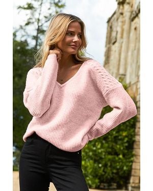 Sosandar Blush Cable Shoulder V Neck Jumper - Black