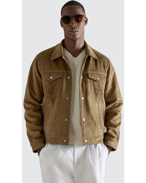 River Island Western Jacket Regular Fit Faux Suede Cotton - Brown