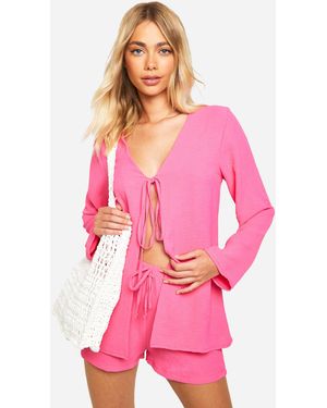 Boohoo Hammered Tie Front Blouse & Relaxed Fit Shorts - Pink