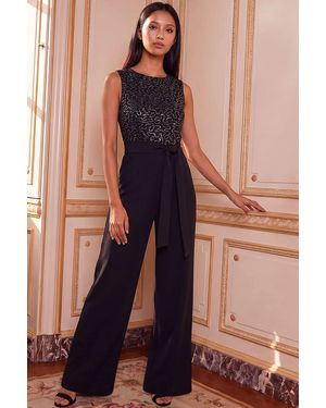 Roman Petite Chiffon Sequin Jumpsuit - Blue