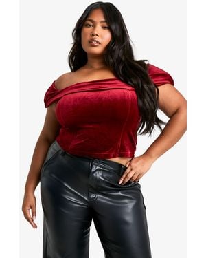 Boohoo Plus Velvet Corset Top - Red