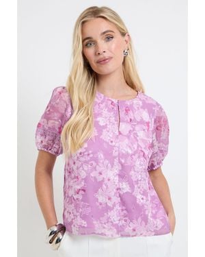 Wallis Petite Floral Burn Out Puff Sleeve Top - Pink