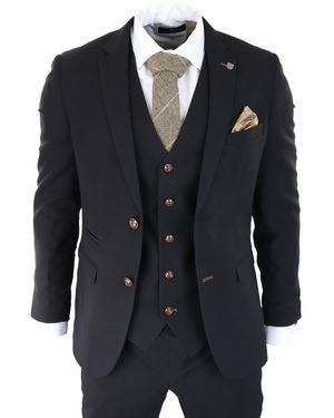 Paul Andrew 3 Piece Suit Trim Classic Birdseye Vintage Wedding Grooms - Blue