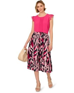 Adrianna Papell Printed Pull On A-Line Pleated Skirt - Red