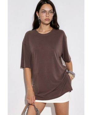 Busem Slit Detailed Crew Neck Short Sleeve T-Shirt - Brown