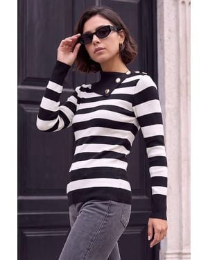 Roman Button Stripe Knit Jumper - Blue