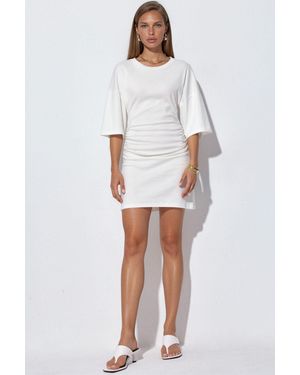 Busem Shirred Crew Neck Mini Dress - White