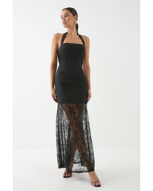 MissPap Halterneck Lace Skirt Maxi Dress - Black