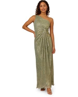 Adrianna Papell Stardust Pleated Draped Gown - Green