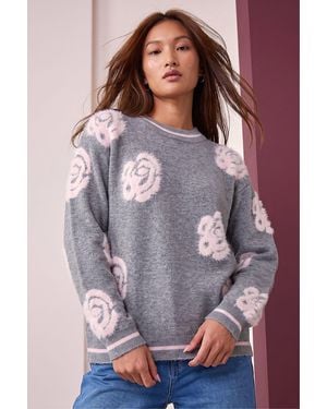Roman Fluffy Floral Jumper - Purple