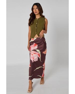 Urban Bliss Floral Midi Skirt - Brown