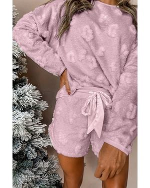 Azura Exchange Lavendula Textured Leopard Fleece Losse Twee-delige Lounge Set - Roze