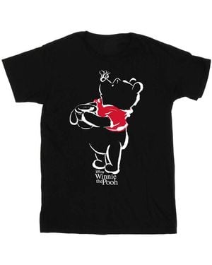 Disney Ladies Winnie The Pooh Drawing Cotton Boyfriend T-Shirt - Black