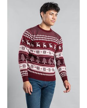 Tokyo Laundry Festive Crew Neck Jacquard Knit Jumper - Red