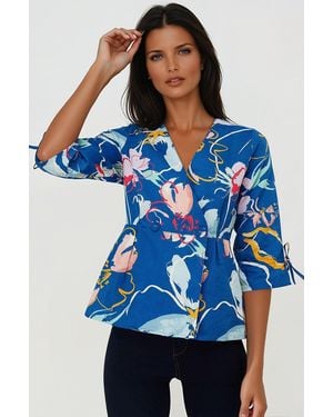 Monsoon Floral Wrap Blouse Viscose - Blue