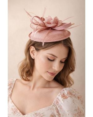 SVNX Gauze Swirl Flower Feathes Fascinator - Pink