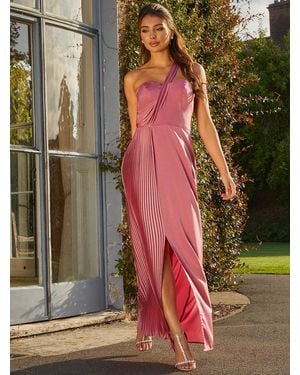 Chi Chi London Pleated Satin One Shoulder Bridesmaid Maxi Dress - Green