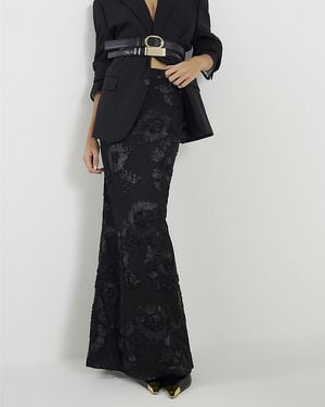 River Island Maxi Skirt Cornelli Floral Embroidered - Black