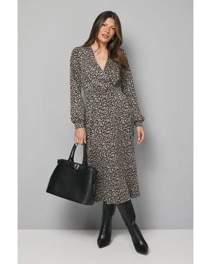 Wallis Animal Ponte Wrap Midi Dress - Grey
