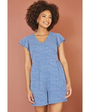 Mela London Ditsy Print V Neck Playsuit - Blue