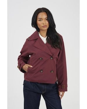 Brave Soul Double Breasted Short Trench Coat - Red