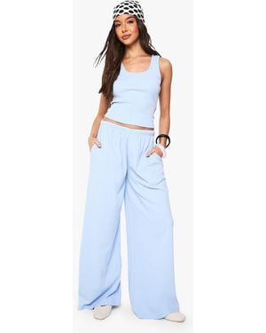 Boohoo Basics Rib Straight Leg Trouser - Blue