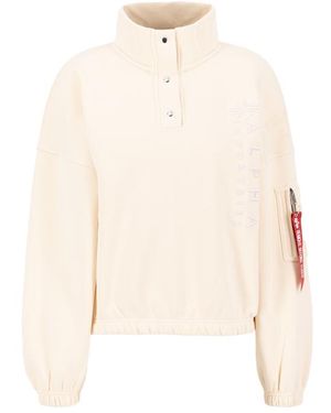 Alpha Industries Embroidery High Collar Oversized Sweater - Naturel