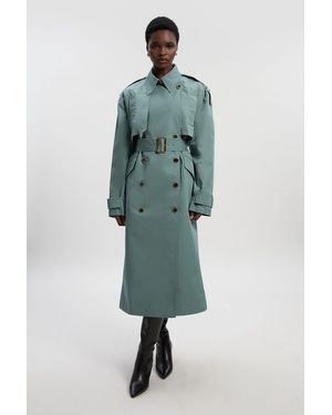 Karen Millen Relaxed Polished Trench Coat - Green