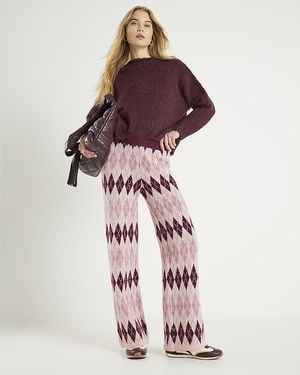 River Island Trousers Argyle Knit Viscose - Red