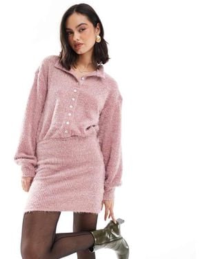 ASOS Supersoft Fluffy Knot Button Down Cardigan Mini Dress - Pink